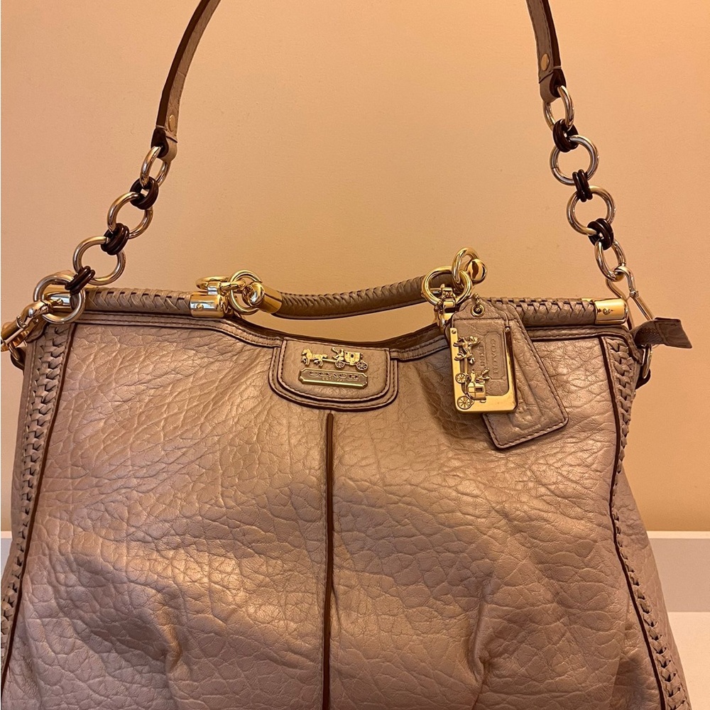Coach Tan Leather Shoulder Bag with Chain-Link Details